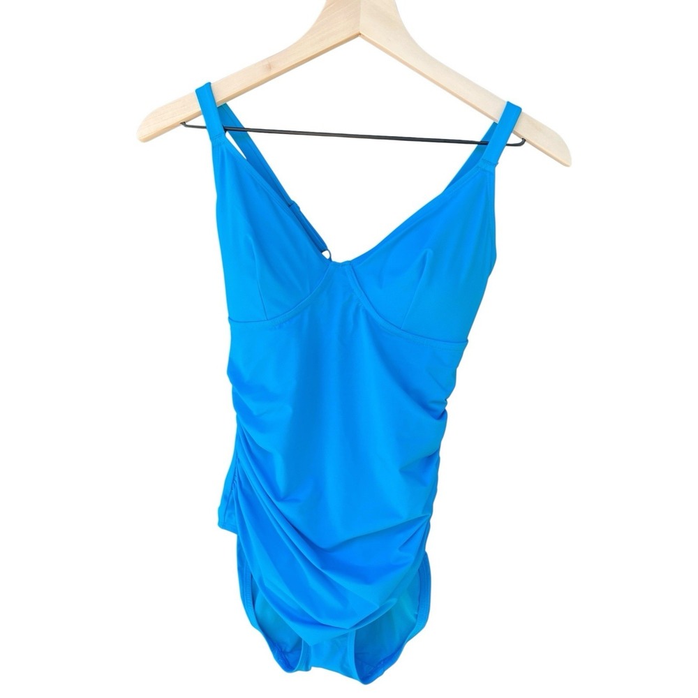 NWOT Shapellx Smart Sculpt Plunge Corset Swimsuit Ocean Blue One Piece Small